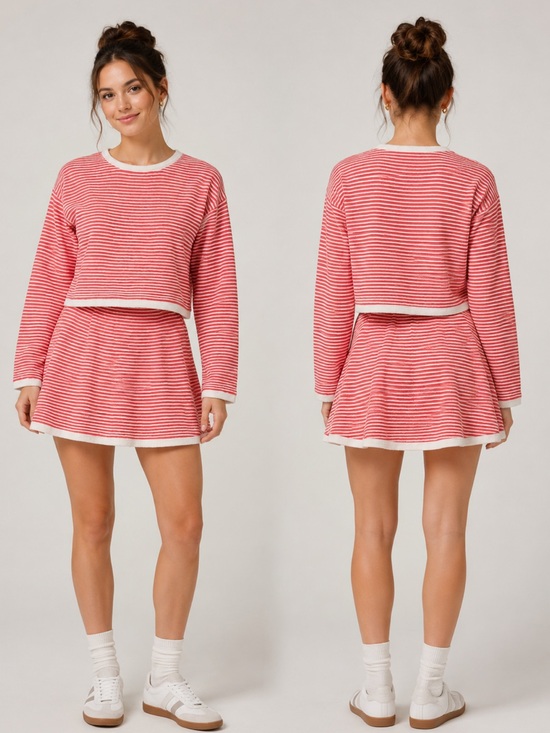 Romeo & Juliet Couture Dresses & Skirts - Orange Ribbed knit striped 2 pcs set Cotton long sleeves tops mini Skirt size S